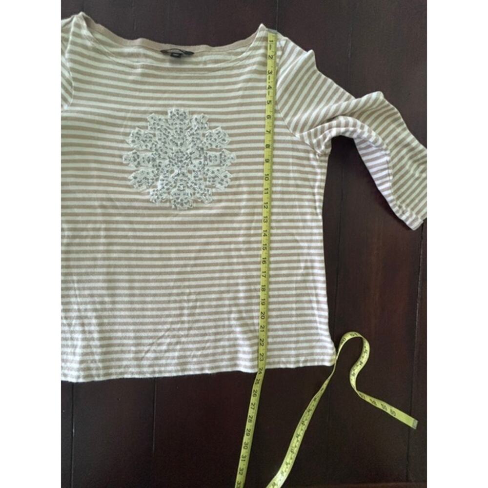 Lands' End Girl's14-16 Cream Tan Stripe Snowflake Sequin Cotton Top EUC - Picture 7 of 7